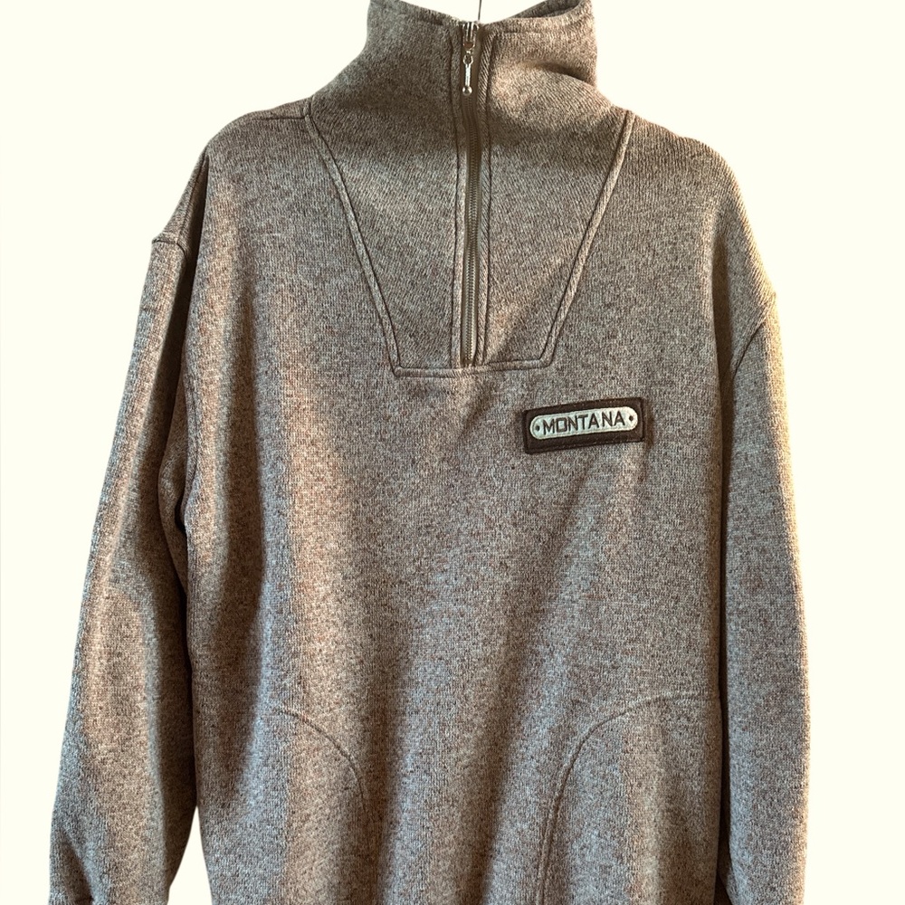 Renegade Club‎ Men’s Brown Rust Speckled Sweater Sz XL Montana Logo Zipped Front